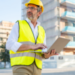 foreman filling out a time and materials ticket on a tablet at a jobsite